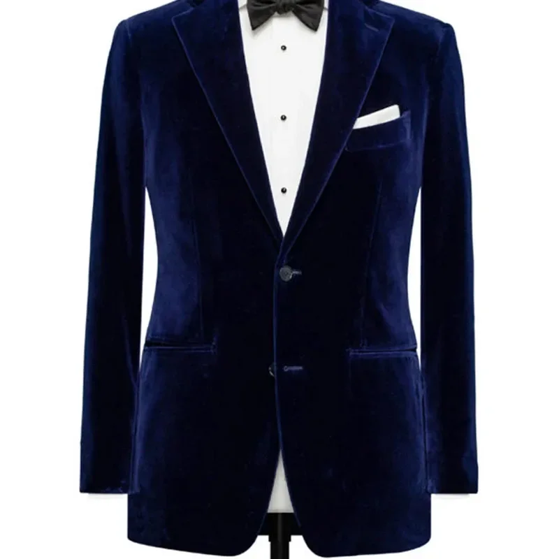 Royal Blue Velvet Blazer Single Breasted Notch Lapel Slim Fit Smoking Jacket Casual Outfits One Piece Coat Daily Male Clothing