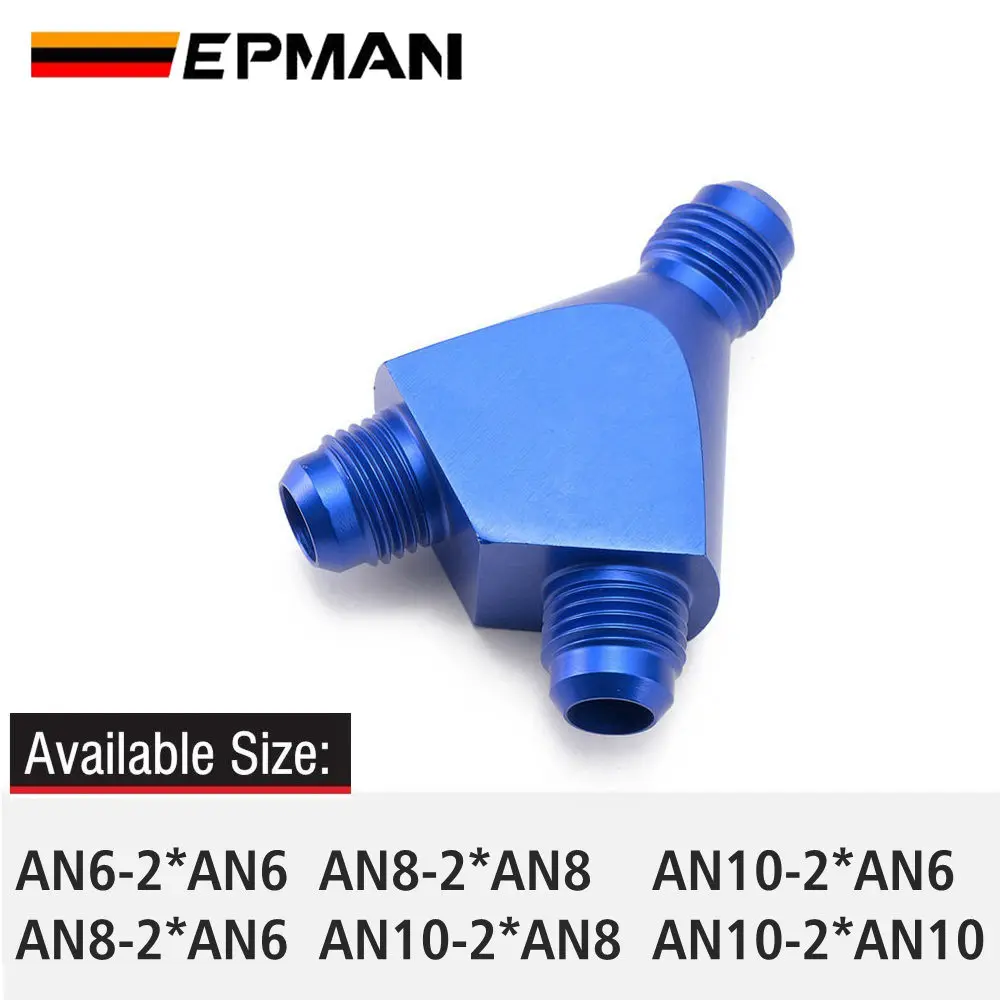 EPMAN Blue AN6/AN8/AN10 3 Way Y Piece Oil Fuel Male Block Hose Fitting Adapter Ends EPJTAN6T26