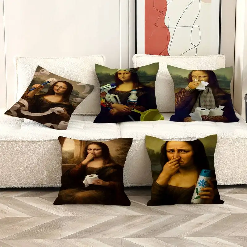 Mona Lisa Funny Toilet Canvas Print Pillow Anime Pillow Sofa Bed Head Pillow Cover Cushion Cover 45x45 cm Fashion