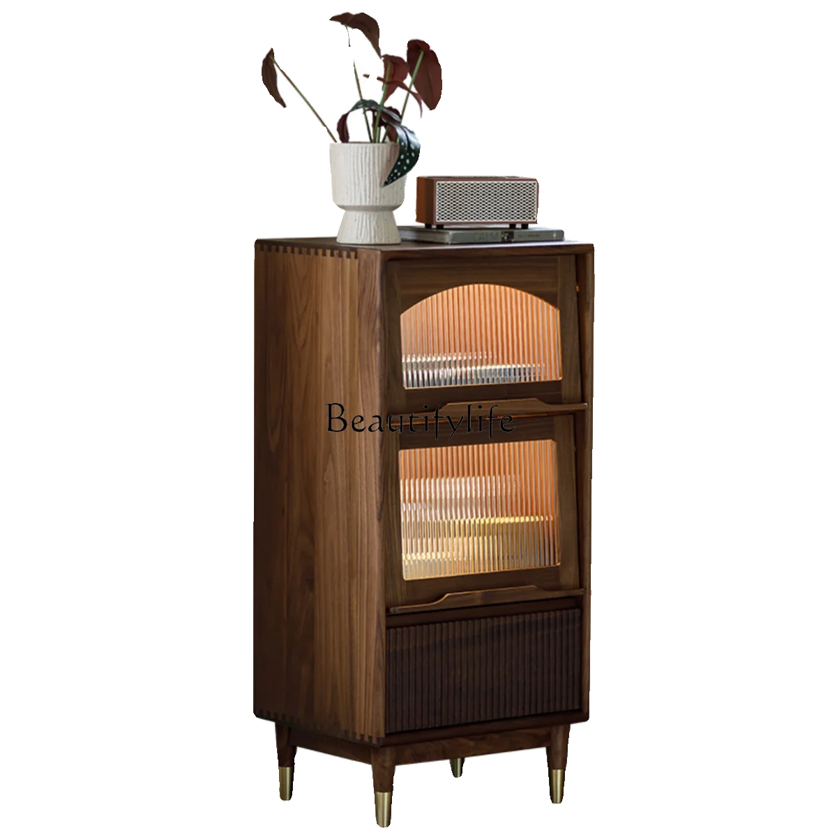 

3North American black walnut solid wood sofa stand cabinet flip glass dining side cabinet