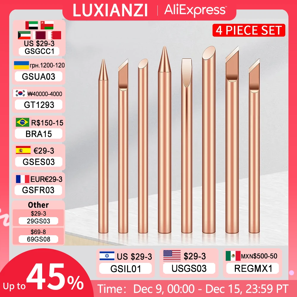 LUXIANZI 4pcs External Heat Soldering Iron Tip B C D K Pure Copper Solder Head 30w 40w 60w Replacement Tip Welding Repair Tools