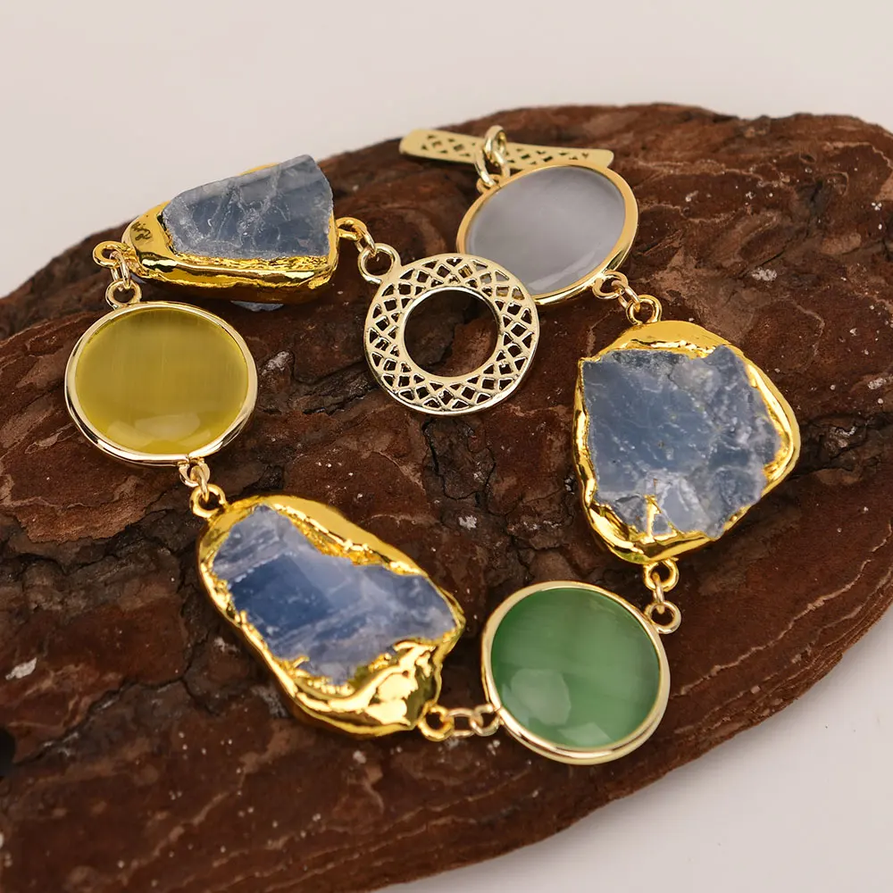 G-G الأزرق الطبيعي Iolite Cordierite حجر مزيج اللون القط العين عملة الخرز سوار