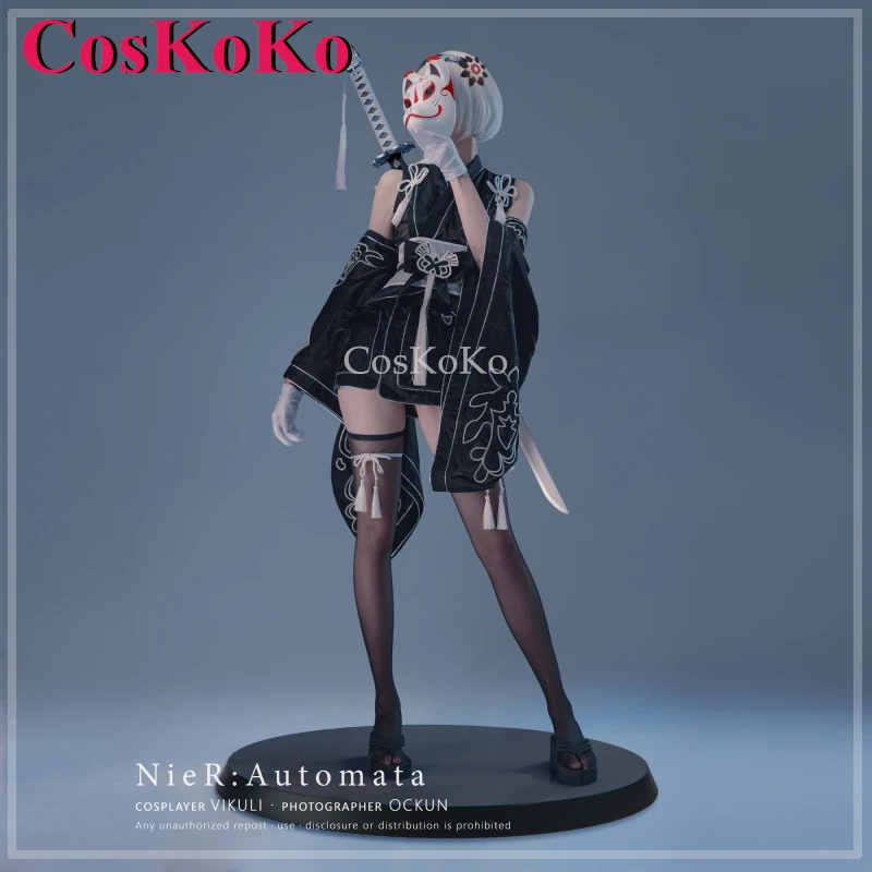 

CosKoKo 2B Cosplay Game NieR: Automata Costume Sweet Elegant Black Kimono Uniforms Halloween Party Role Play Clothing S-XL New