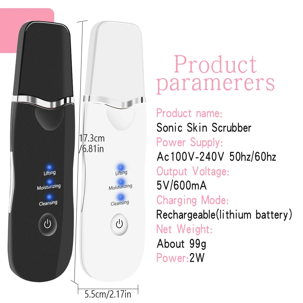 Ultrasonic Skin Scrubber ทําความสะอาดใบหน้าลึก Peeling Blackhead Remover Ance Pore ทําความสะอาดลึก Peeling Shovel Facial Lifting