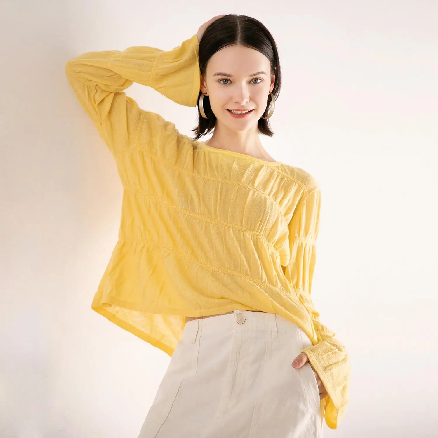 

Женский длинный вязаный свитер, красный топ, повседневная толстовка из полиэфирного волокна Faion, весенний сезон, цветная толстовка