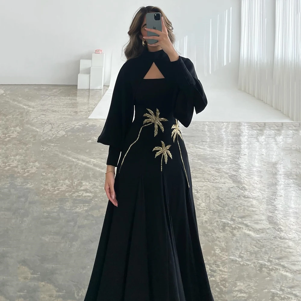 

Роскошное современное черное вечернее платье с квадратным воротником по индивидуальному заказу, вечернее платье с длинными рукавами и блестками, платье трапециевидной формы в пол