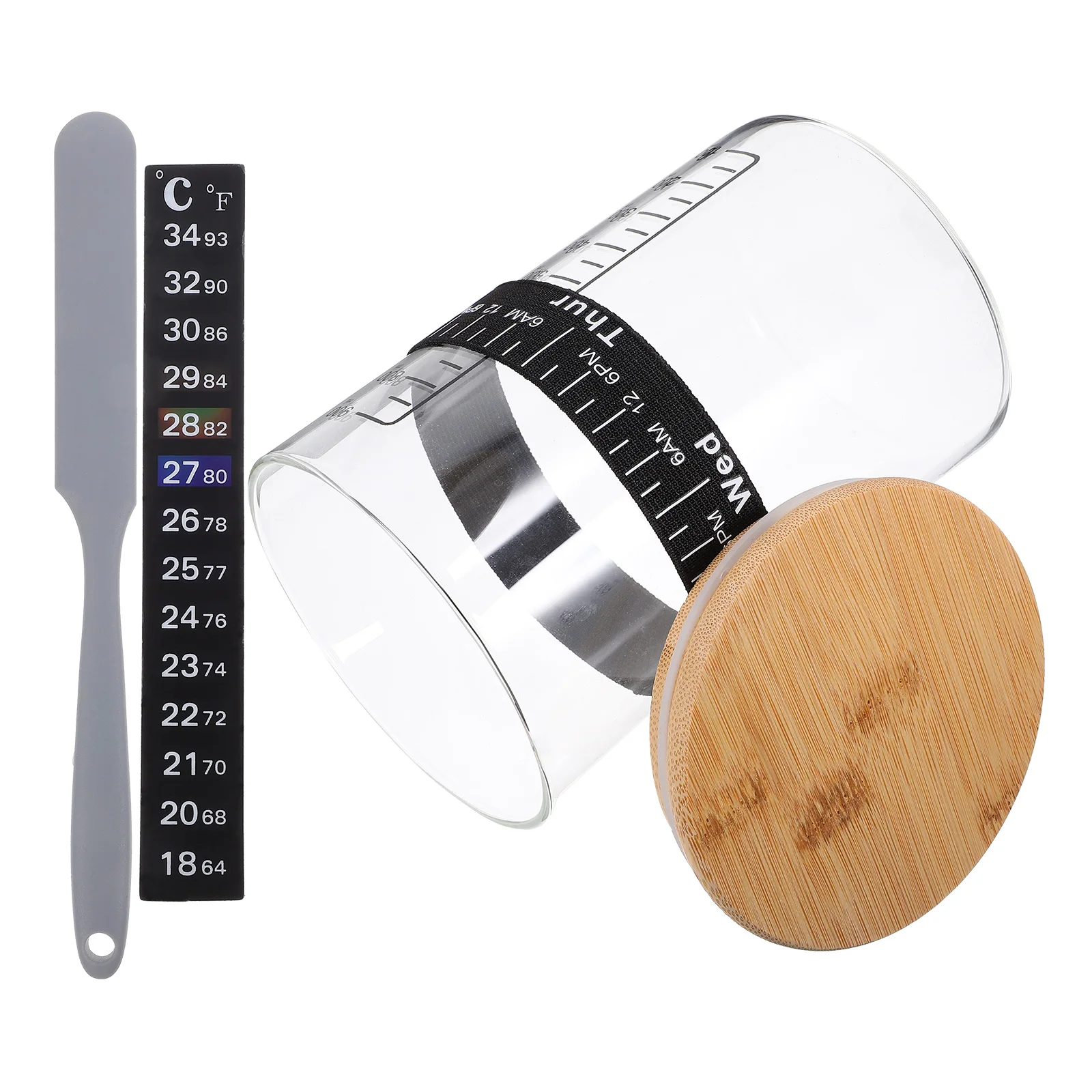 

1 set Glass Fermentation Tank Sourdough Starter Jar Bread Kit Sealed Container Storage Bottle Thermometer Time Band Silicone