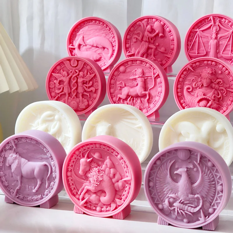 12 Constellation Relief Aromatherapy Candle Silicone Mold Valentine\'s Day Gift Constellation Mousse Cake Silicone Baking Mold