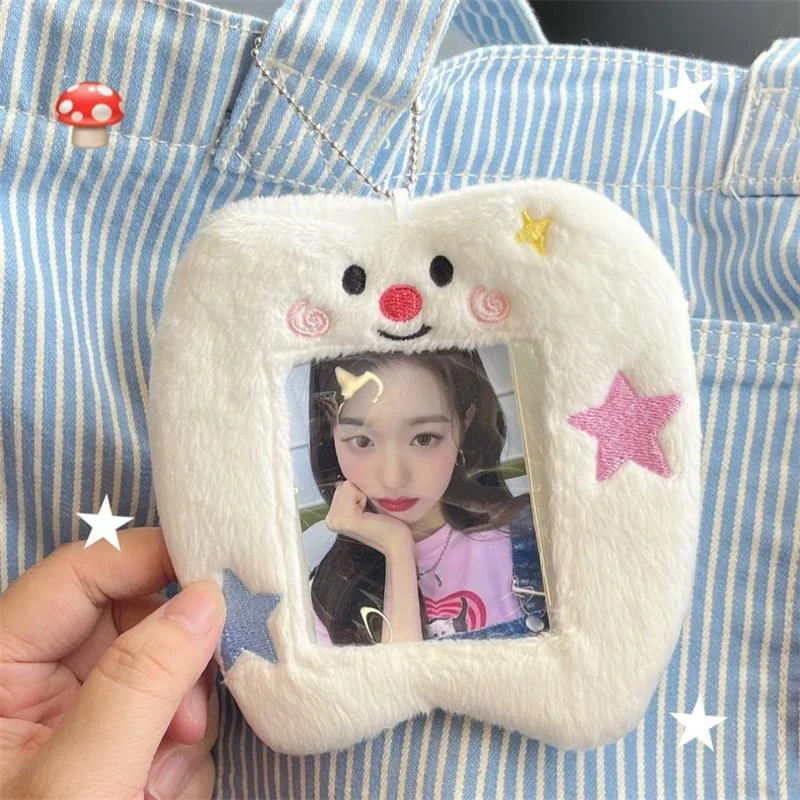 Cute Smiling Teeth Plush Card Holder Idol Photo Display Pendant Portable Photo Storage Card Holder Keychain Bag Pendant