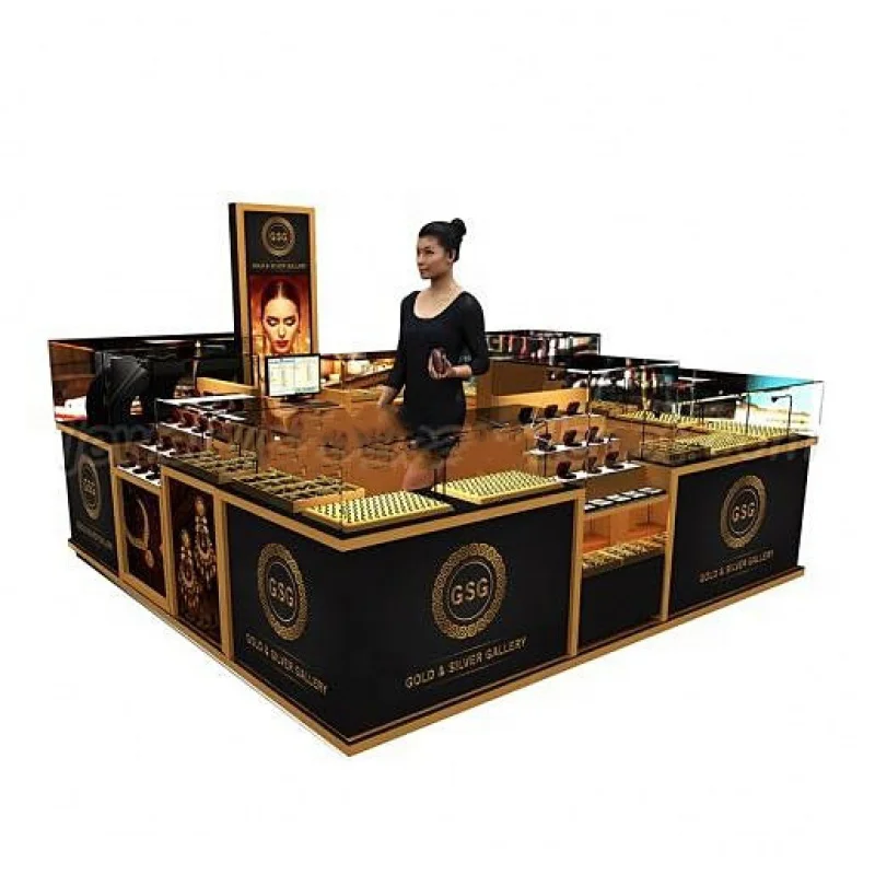 Preto e Ouro LED Perfume Shop Counter, design personalizado Showcase