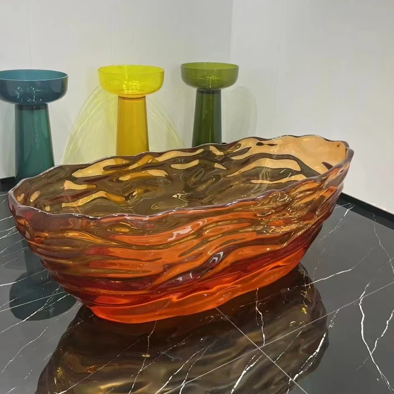 

*a* Modern High-Quality Transparent Resin Wave-Shaped Bathtub in Bathroom Apartment Use