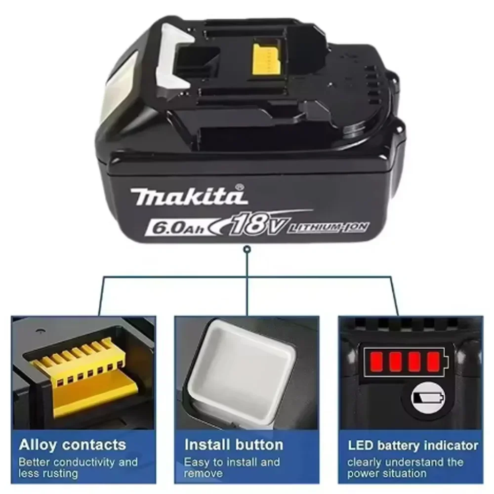 Makita 18V 배터리 BL1830B BL1850B BL1850 BL1840 BL1860 BL1815 교체용 리튬 배터리용 100% 오리지널 Makita 6Ah/5Ah