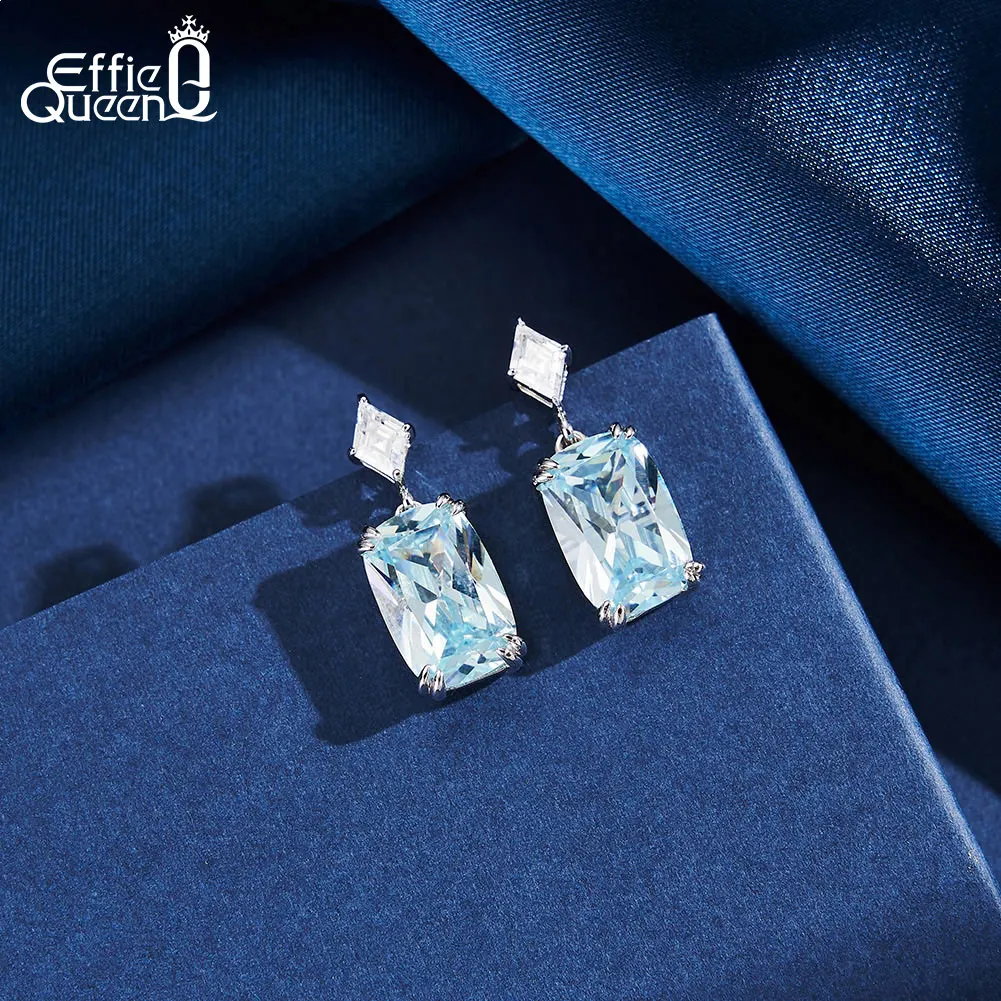 Effie Queen-Boucles d'oreilles pendantes en argent regardé 925, aigue-marine créée avec 5A Clear CZ, coupe princesse, mars, pierre de naissance, cadeau, LTransformed 44