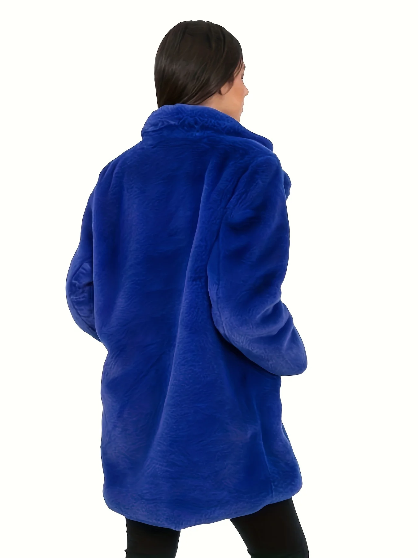 Elegant Directional Faux Rex Rabbit Fur Coat for Women - Mid-Length Solid Color Coat ,Fall Winter Casual Commuter Outerwear