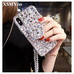 Glitter Diamond Crystal Airbag Bracket Back Cover, Luxury Case, for iPhone 16, 15, 14, 13, 12, 11 Pro Max 17 Air