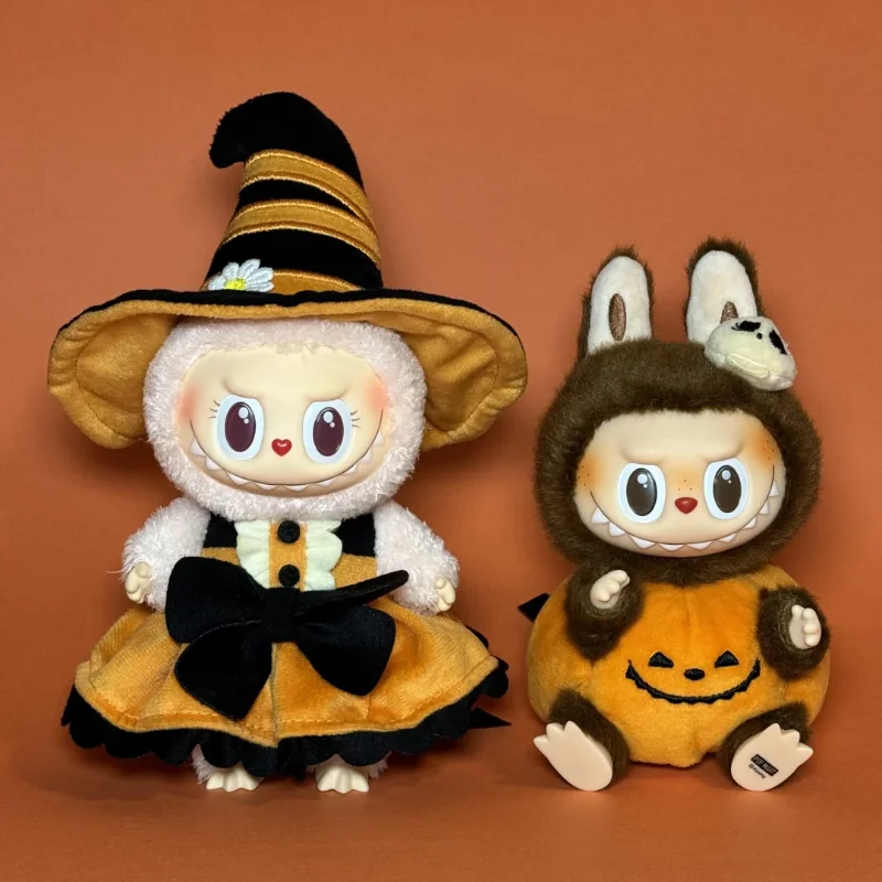 Labubu Original Mokoko 17 cm Halloween Magischer Kürbis Cartoon Vinyl Plüsch Flut Spielen Kawaii Spielzeug Kreative Kind Weihnachten Geschenk Box