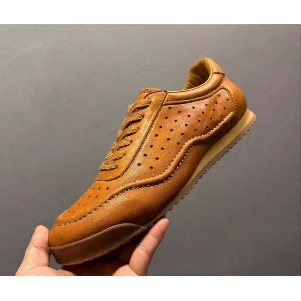 Handcrafted Cognac Brogue Leather Classic Sneaker – Superior Craftsmanship, Versatile Style