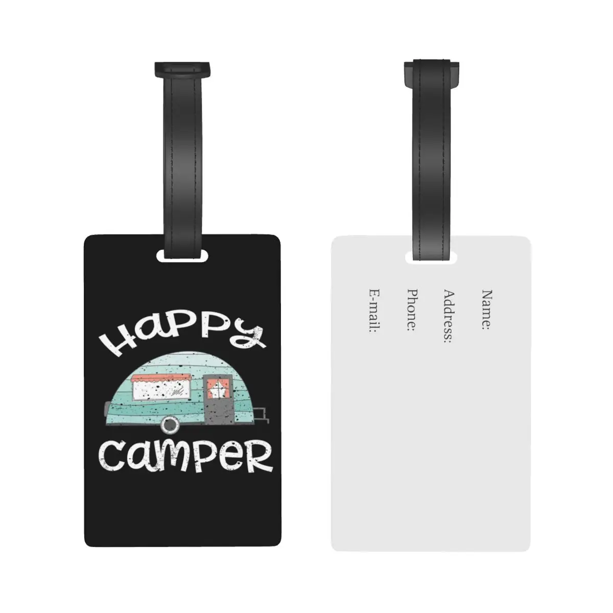 Happy Camper Retro Trailer RV Caravan Camping Luggage Tags Suitcase Accessories Travel Baggage Boarding Tag Portable Label