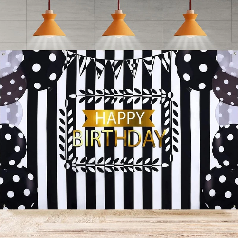 Photography Backdrop Black White Stripes  Women Men Background Anniversary Happy Birthday Home Party Backdrop Wall Banner Decor