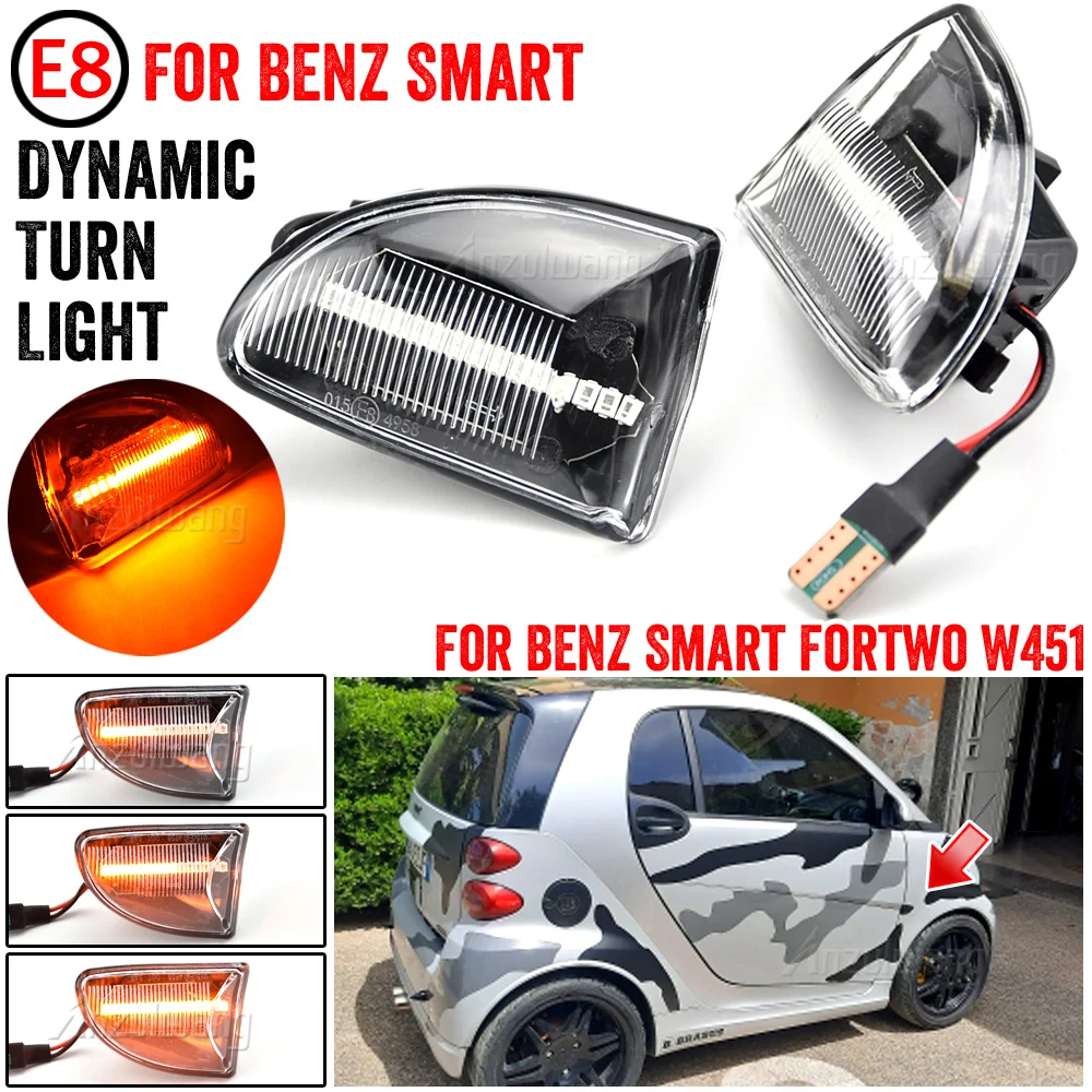 

2PCS Smoked lens Amber For Mercedes-BENZ Smart Smart Fortwo W451 Coupe/Cabrio LED Dynamic side Marker light turn signal lights