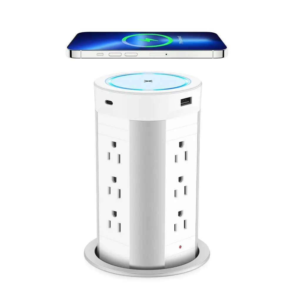 Popup Countertop Outlet 17-Device Charging Station Wireless 15W Charger 90W Output Surge Protection