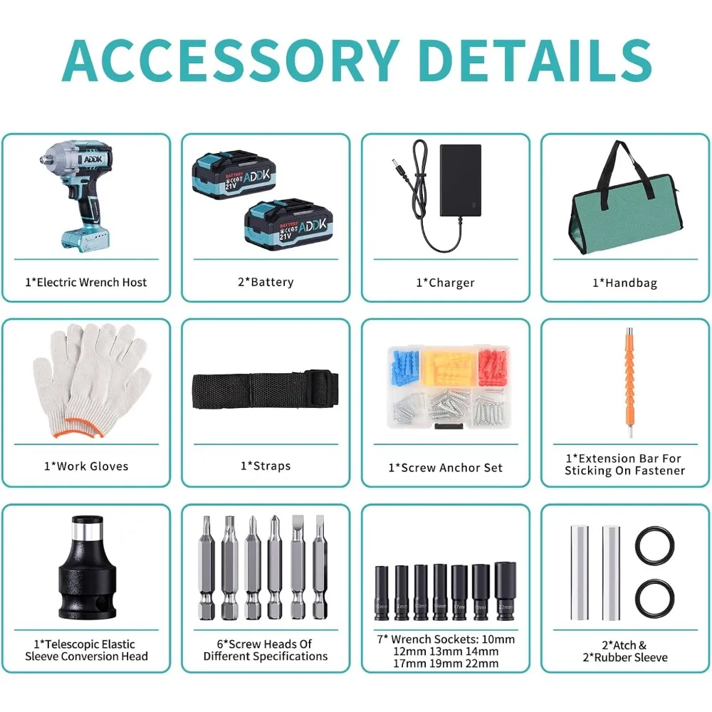 Cordless Impact Wrench 405 Ft-Lbs Torque, 1/2 Inch, 4.0 Ah Battery, 3300 RPM Brushless Power Tool for Heavy-Duty Applications #6