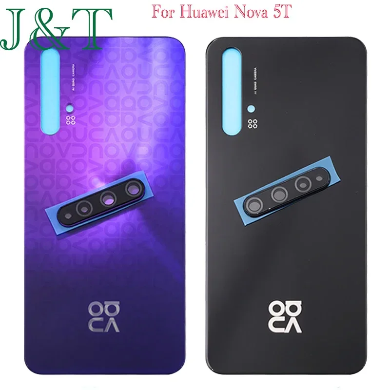 New For Huawei Nova 5T Battery Back Cover 3D Glass Panel Rear Door Nova 5T Glass Housing Case With Lens Adhesive Replace