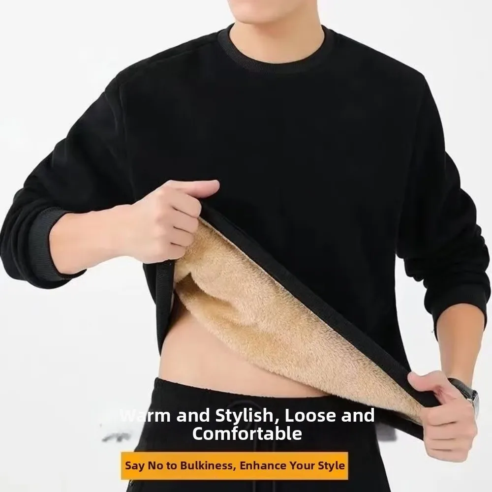 Lamb Fleece Lined Fleece Lined Sweatshirt Thick Warm Thermal Loose Fit Long Sleeve Sweatshirt Autumn Winter Weight