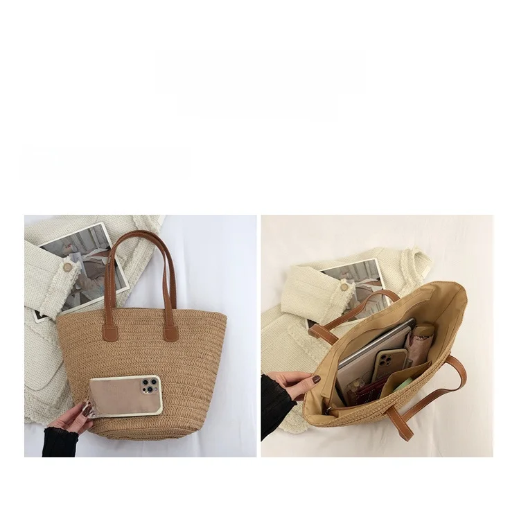 

Faionable Large Capaci St Woven Tote Bag Commuter oulder Bag Versatile Ladies Beach Bag Briti Sle Canvas