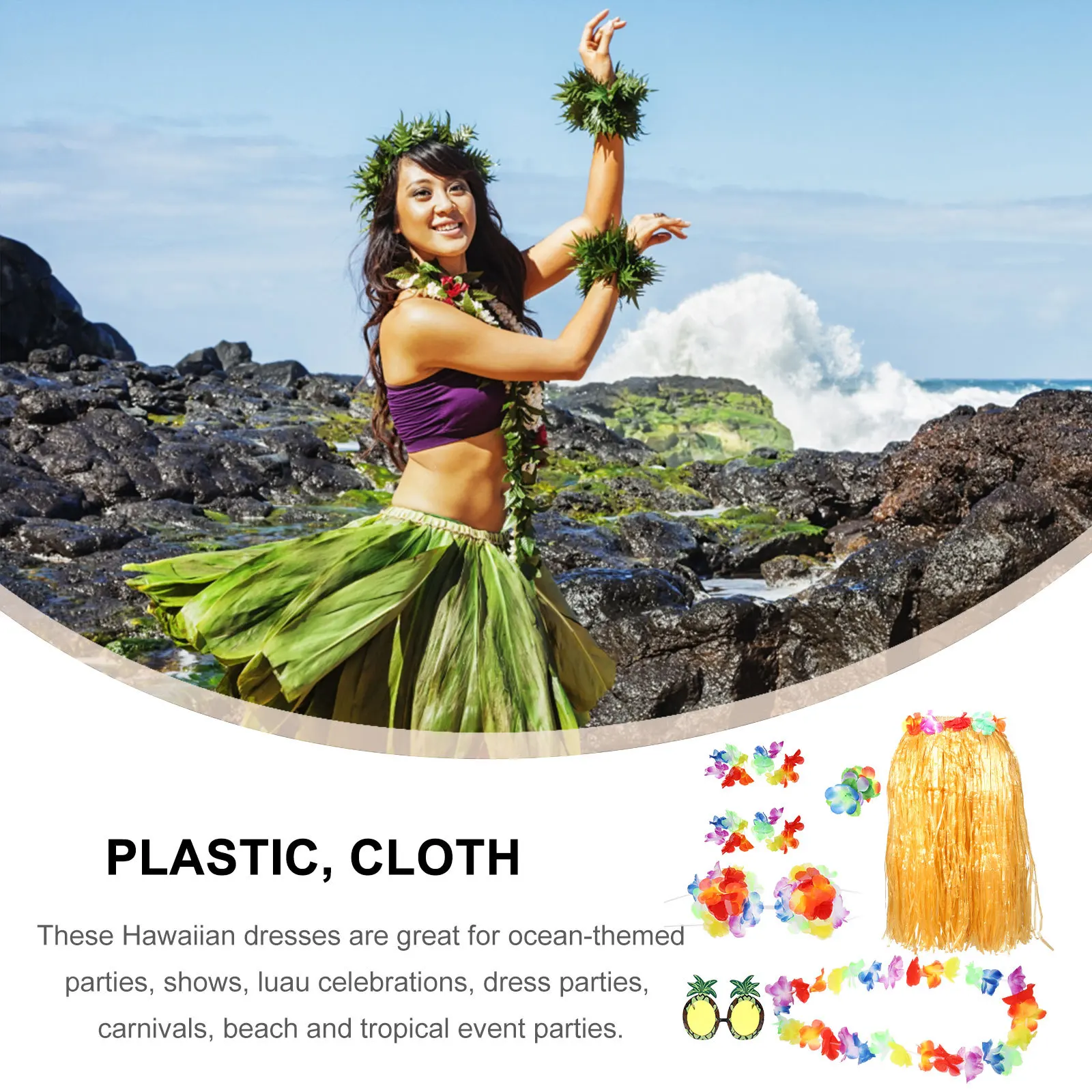 

1 set 1 Set Simulation Straw Skirt Hawaii Party Props Tropical Beach Event Costume Hula Dance Grass Skirt For Luau Carnival