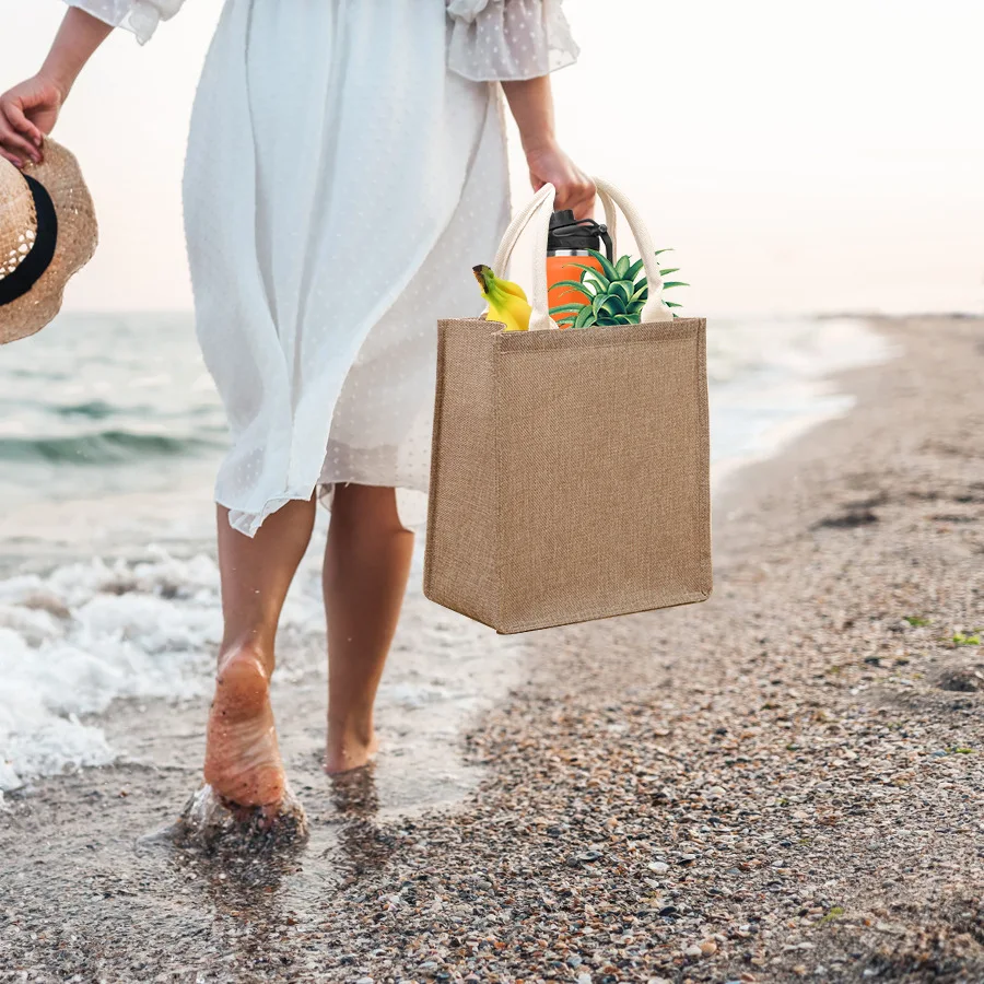 

Винтажные сумки-тоут из мешковины, многоразовая сумка большой вместимости, льняная пляжная дорожная изысканная сумка-органайзер, продуктовая сумка для покупок