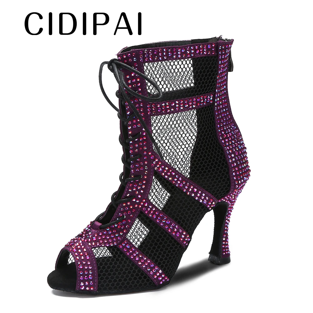 

CIDIPAI Latin Dance Shoes Woman High Tip Ballroom Dance Boots Rhinestones Dance Sandals Latino Tango Salsa Party Dancing Shoes