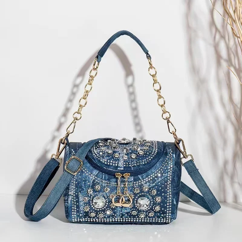 Mini Women Denim Bags Ladies Tote Bag Fashion Handbag Designer Shoulder Bag with Diamond Crossbody Messenger Bag