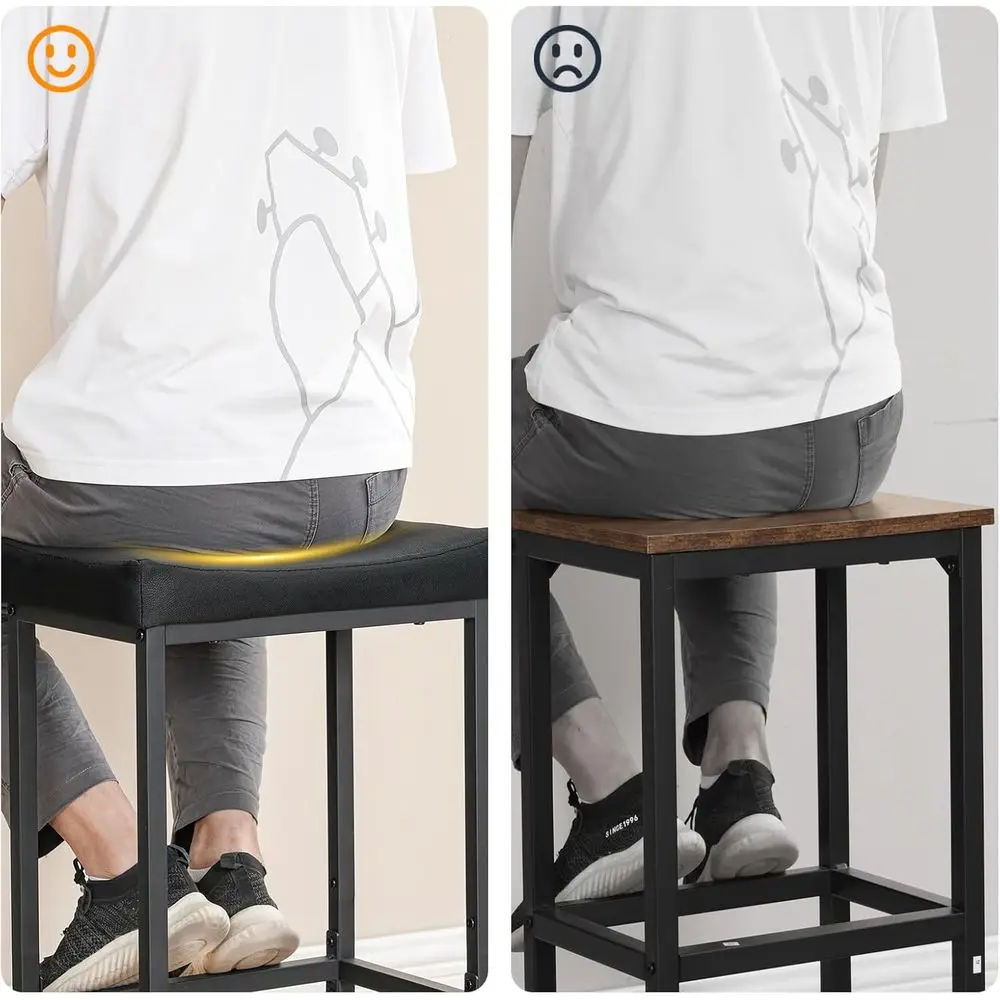 مجموعة من 3 مقاعد مطبخ بارتفاع سرج أسود، بطول 24.8 مع تنجيد سميك 2.4 للاستخدام المنزلي والمقهى #5