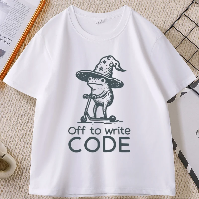 

Funny Coder T-Shirt Men Women Frog Wizard Writing Code Tee Computer Science Major Gift Tshirt Humor Tee Shirt High Quality