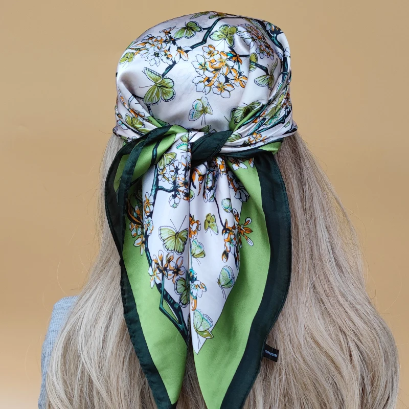 Women The Four Seasons Kerchief Popular Design Square Headscarf 2023 New 70X70CM Beach Scarves Luxury Style Sunscreen Silk Hijab