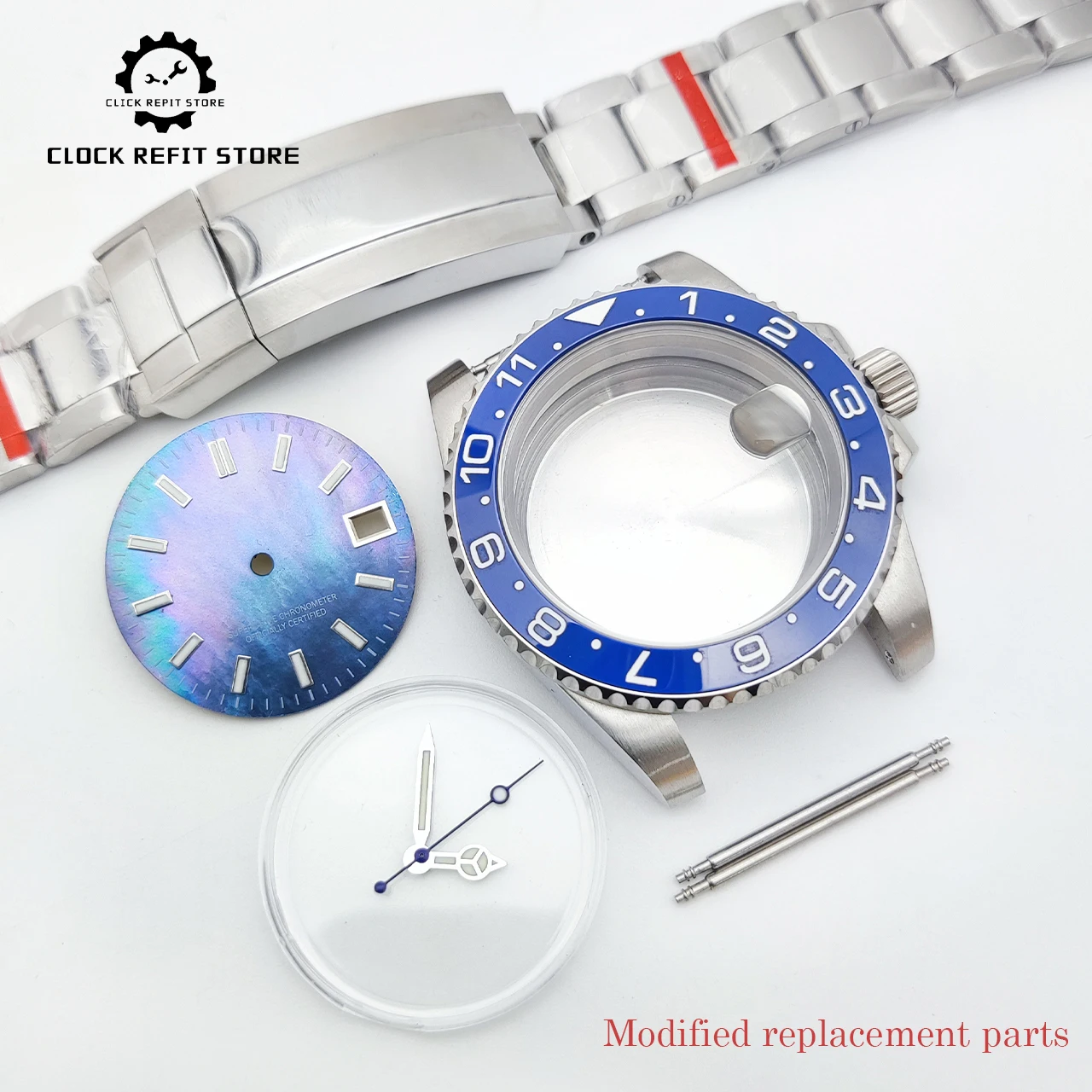 40mm NH35 Mod Watch Case with Luminous Mother of Pearl Dial, Sapphire Crystal Date Window Silver Steel Bracelet