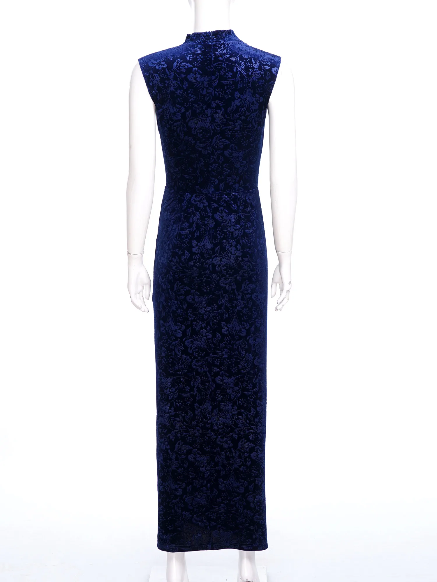 Cheongsam con dobladillo dividido, vestido elegante ajustado para mujer, Vestidos de terciopelo Jacquard, Vestidos florales sin mangas para mujer, vestido de noche Formal