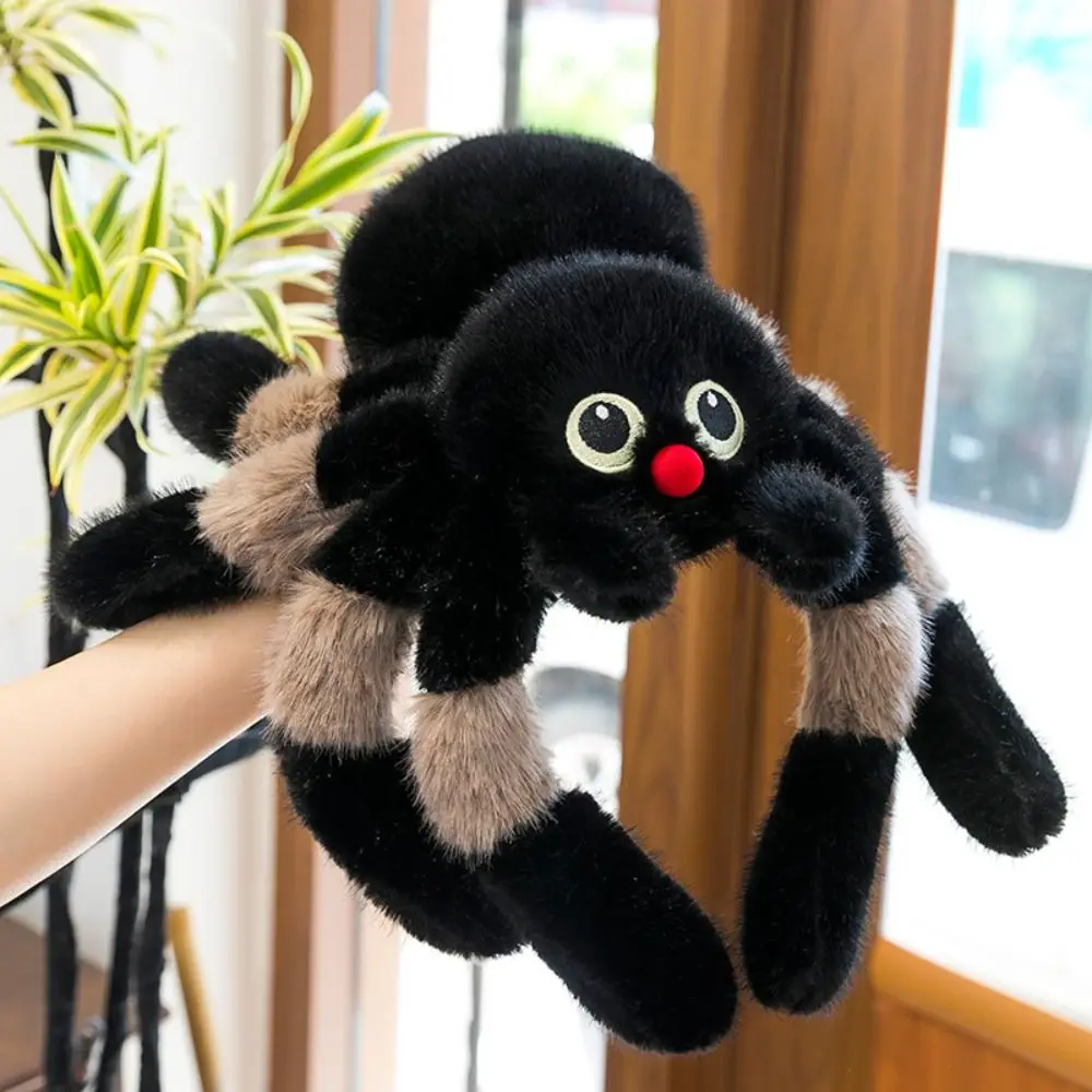 Holloween Decor-muñeco de peluche de araña de ojos de colores, simulación de araña esponjosa, juguete de peluche, cómodo y suave