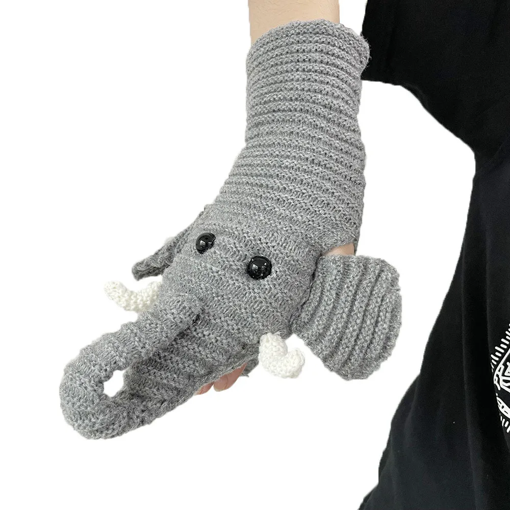 2022 Autumn/Winter New 3D Warm Wool Gloves Cartoon Elephant Knitted Gloves