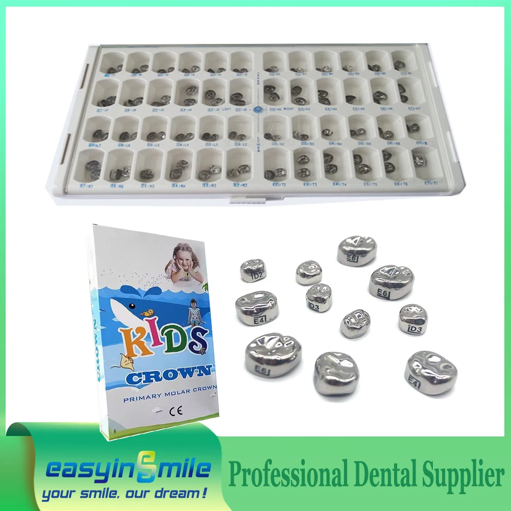 96Pcs/kit Dental Crowns Primary Molar Crown Kids Dental Crown Stainless Steel For Posterior Teeth Restoration