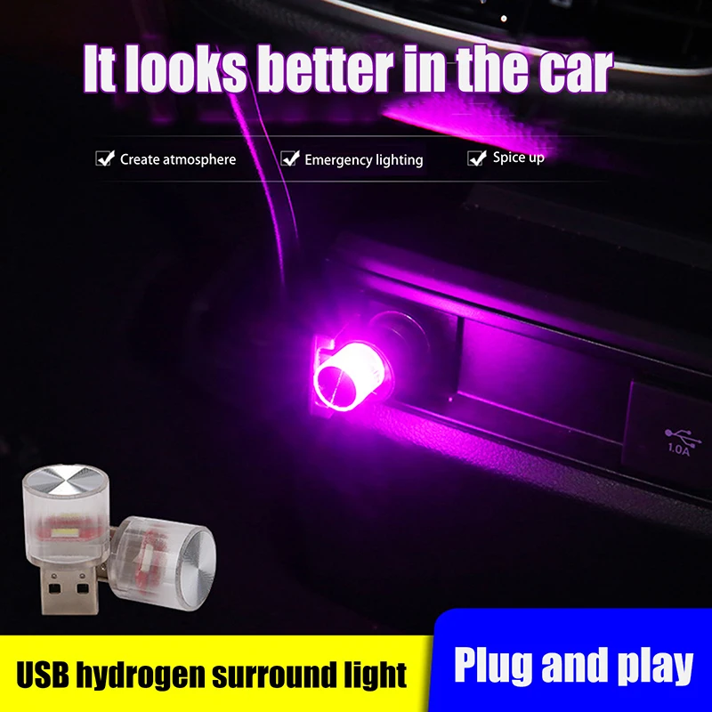 Lampe d'intérieur décorative de voiture Plug and Play portable, mini USB, lumière LED, lumière d'ambiance de fête, automobile, 1 pièce