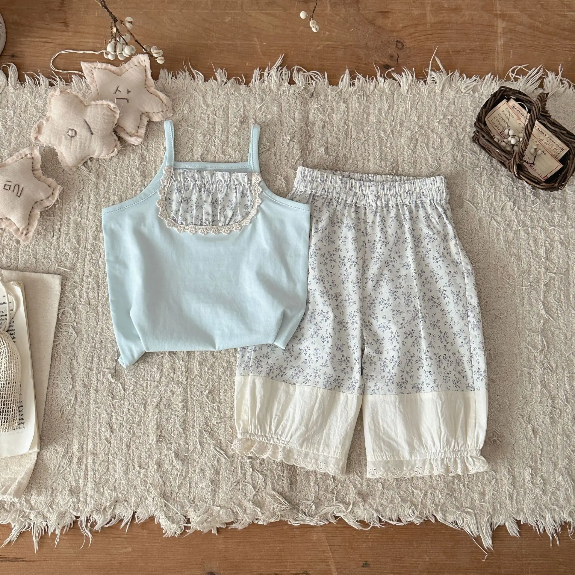 2026 Summer New Baby Girl Sleeveless Sling Clothes Set Cotton Toddler Girl Solid Vest + Pants 2pcs Suit Infant Girl Outfits