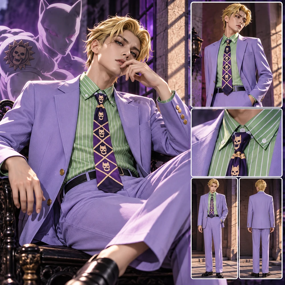 costume-cosplay-di-yoshikage-kira-da-jojo's-bizarre-adventure-set-completo-abito-viola-camicia-verde-pantaloni-cravatta-e-cintura-costume-di-halloween-a-tema-anime