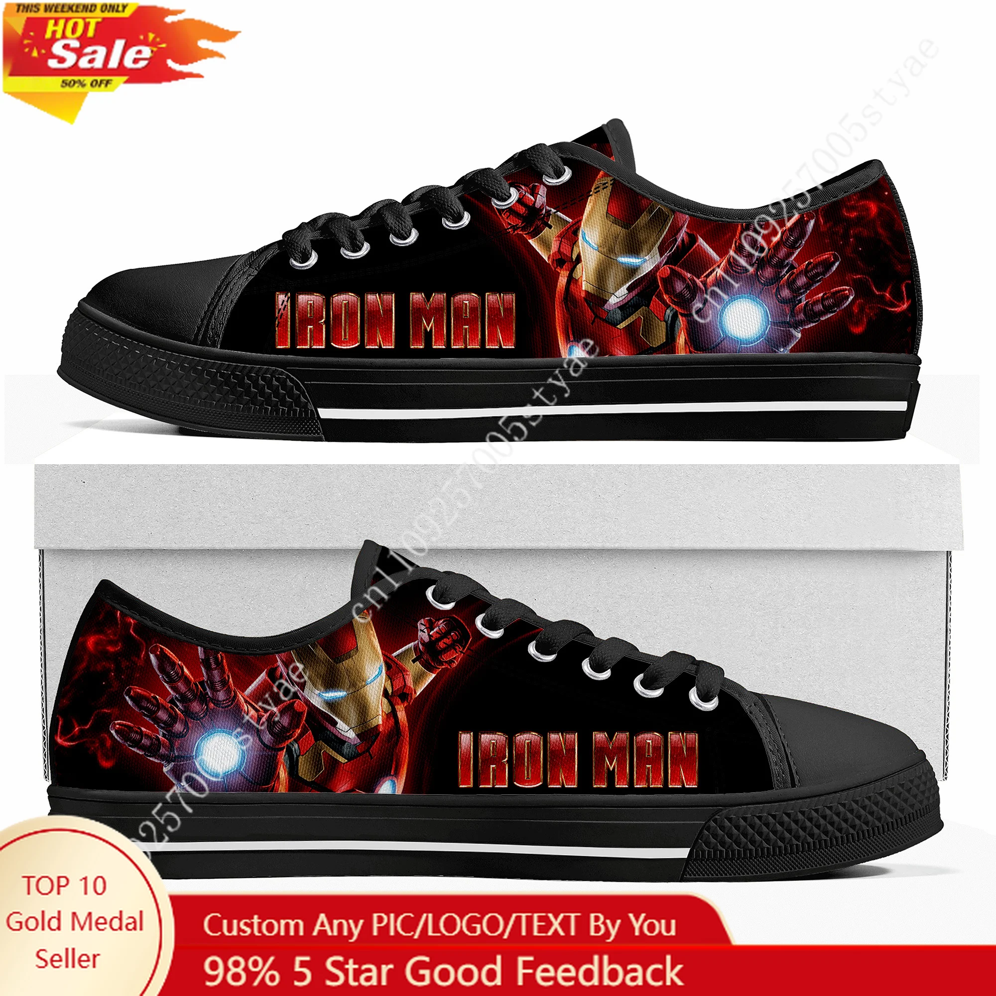 

Marvel Iron Man Tony Stark Low Top Sneakers Womens Mens Teenager High Quality Shoes Tailor-Made Canvas Sneaker Shoe