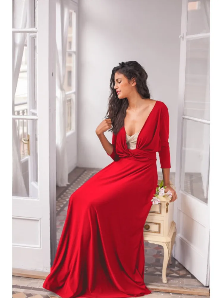 

Cross Sexy Bandage Dress Fashionable Solid Color Three-quarter Sleeve Multi-wear Fado 2026 Spring Autumn New Long Skirt Dress