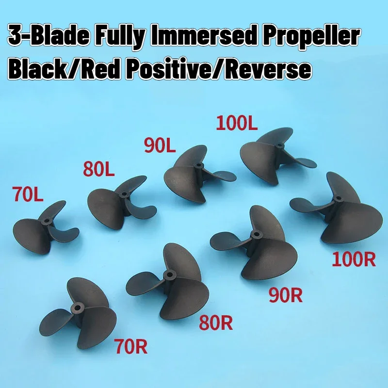 RC Boat 3-Blade Fully Immersed Fiberglass Nylon Paddle Positive/Reverse Propeller D70/80/90/100mm Central Aperture 5mm