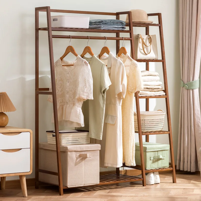 Multi functional multi-layer clothes hanger, combined storage rack, thick bamboo clothing storage rack, trapezoidal storage rack