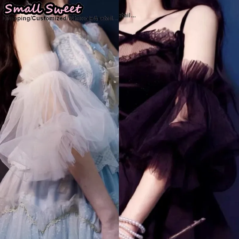 

Harajuku Dark Style Lolita Lace Sheer Mesh Puff Arm Sleeves Lantern Sleeve Fairy Arm Covers For Women Gothic Lolita Arm Warmers