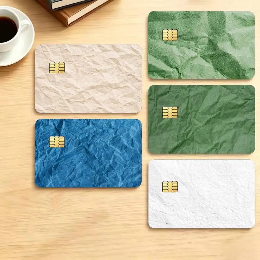 Crinkle Paper Texture Card Skin Sticker Multi‑Color Solid Crumpled Wrapping Pattern Card Decal Removable Debit Bank Card Sticker